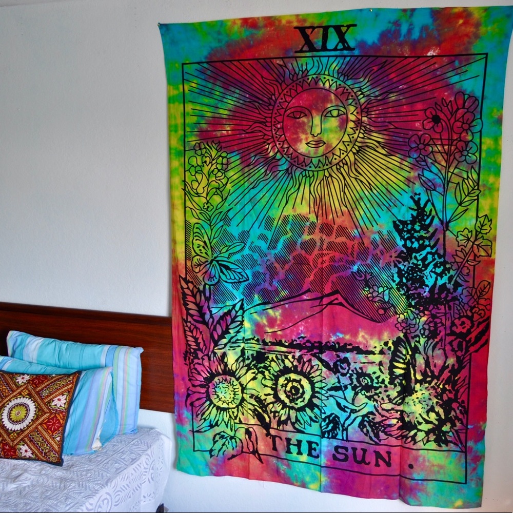 The sun tarot card tapestry, wall decor, Tye Dyed
